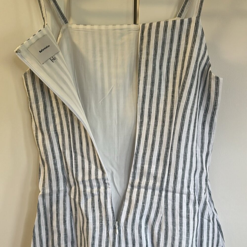 NEW Reformation Phillipa Linen Mini Dress in Antibes Stripe Blue White | size 4 - Picture 12 of 12
